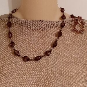 Brown Glass Beaded Necklace And Stretchy Bracelet